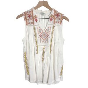 Sundance Womens White Embroidered Cotton Sleeveless Boho Blouse Top Small